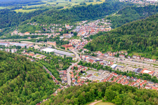 Bridge on Rosenfelder Straße over the railway in Oberndorf am Neckar in the state Baden-Wuerttemberg, Germany