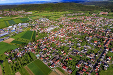 Aerial view of Overview of the town from the west in Vöhringen in the state Baden-Wuerttemberg, Germany