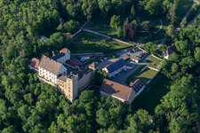 Aerial view of Complex of the hotel building Hotel Schloss Weitenburg in Starzach in the state Baden-Wurttemberg, Germany