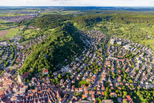 Surrounded by forest and forest areas center of the streets and houses and residential areas in Herrenberg in the state Baden-Wurttemberg, Germany