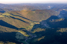 Black-forest valley landscape surrounded by mountains in the district Kinzigtal in Wolfach in the state Baden-Wurttemberg, Germany