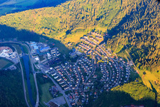 Aerial view of View of the town in the Kinzig Valley from the northeast in Wolfach in the state Baden-Wuerttemberg, Germany