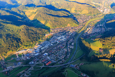 View of the town in the Kinzig Valley from the east in Hausach in the state Baden-Wuerttemberg, Germany
