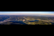 Panoramic perspective of the valley landscape surrounded by mountains of the Black forest in Steinach in the state Baden-Wurttemberg, Germany