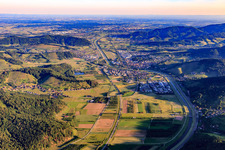 Overview of locations and the route of the B33 in the Kinzig Valley from the southeast in Gengenbach in the state Baden-Wuerttemberg, Germany
