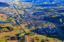 Aerial view of Overview of locations and the route of the B33 in the Kinzig Valley from the southeast in Gengenbach in the state Baden-Wuerttemberg, Germany