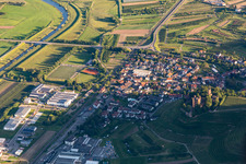 Location view of the streets and houses of residential areas in the valley landscape surrounded by mountains in Ortenberg in the state Baden-Wurttemberg, Germany