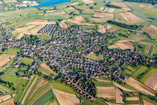 Agricultural land and field borders surround the settlement area of the village in Legelshurst in the state Baden-Wurttemberg, Germany