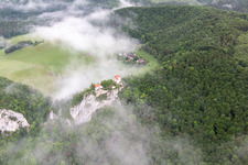 Aerial view of Bronnen Castle in Fridingen an der Donau in the state Baden-Wuerttemberg, Germany