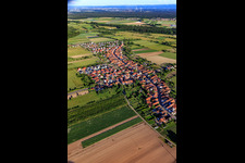 Village view from the northwest in Erlenbach bei Kandel in the state Rhineland-Palatinate, Germany from above