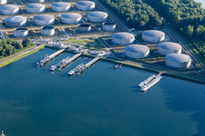 Aerial view of Oil port in the district Knielingen in Karlsruhe in the state Baden-Wuerttemberg, Germany