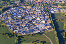 Industrial area Industriestraße from the southwest in the district Eggenstein in Eggenstein-Leopoldshafen in the state Baden-Wuerttemberg, Germany