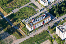 Aerial photograpy of Construction site of the LTC - Linder Technology Campus in Wilhelm-Schickard-Straße in the Technology Park Karlsruhe in the district Rintheim in Karlsruhe in the state Baden-Wuerttemberg, Germany