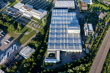 Building and production halls on the premises of Alois Schmitt GmbH & Co. KG and Vollack Gruppe in the district Durlach in Karlsruhe in the state Baden-Wurttemberg, Germany