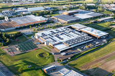 Buildings and production halls on the vehicle construction site of John Deere GmbH & Co. KG on John-Deere-Strasse in the district Untergrombach in Bruchsal in the state Baden-Wurttemberg, Germany