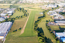Runway with tarmac terrain of airfield Bruchsal EDTC in Bruchsal in the state Baden-Wurttemberg, Germany