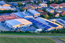 Im Gereut industrial estate with WWS Metallformen GmbH, HGGS LaserCUT GmbH & Co. KG in Hatzenbühl in the state Rhineland-Palatinate, Germany from the drone perspective