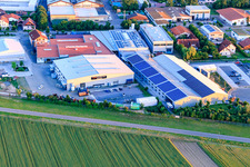 Im Gereut industrial estate with WWS Metallformen GmbH, HGGS LaserCUT GmbH & Co. KG in Hatzenbühl in the state Rhineland-Palatinate, Germany seen from a drone