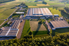 Aerial view of Buildings and production halls on the vehicle construction site Daimler AG in Hatten in Grand Est, France