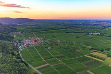 Winegrowing village in the evening light on the edge of the Palatinate Forest from the south in Eschbach in the state Rhineland-Palatinate, Germany