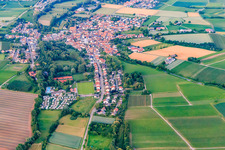 View of the village at the Klingbach valley in the evening light from the west in the district Ingenheim in Billigheim-Ingenheim in the state Rhineland-Palatinate, Germany