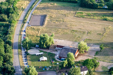 Aerial photograpy of Reithof Trab eV therapeutic riding on Lake Constance in the district Wollmatingen in Konstanz in the state Baden-Wuerttemberg, Germany