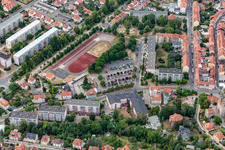 Tartan track of Speedskating Arnstadt e. V. at the sports field of the Kreissportbund llm-Kreis EV in Arnstadt in the state Thuringia, Germany