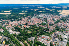 Aerial view of City view from the east in Arnstadt in the state Thuringia, Germany