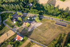 Reithof Trab eV therapeutic riding on Lake Constance in the district Wollmatingen in Konstanz in the state Baden-Wuerttemberg, Germany seen from above