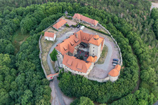 Aerial photograpy of Wachsenburg Castle in the district Holzhausen in Amt Wachsenburg in the state Thuringia, Germany