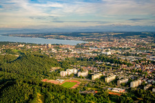 Aerial photograpy of Town View of the streets and houses of the residential areas in the district Fuerstenberg in Konstanz in the state Baden-Wurttemberg, Germany