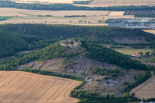 Drone image of Gleichen Castle in the district Wandersleben in Drei Gleichen in the state Thuringia, Germany