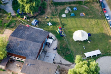 Reithof Trab eV therapeutic riding on Lake Constance in the district Wollmatingen in Konstanz in the state Baden-Wuerttemberg, Germany viewn from the air