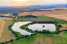 Aerial view of Crumbach Ponds in Friedrichroda in the state Thuringia, Germany