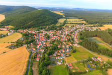View of the town from the west in Martinroda in the state Thuringia, Germany