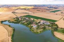 Aerial view of Village view at Lake Seelübber in the district Seelübbe in Prenzlau in the state Brandenburg, Germany