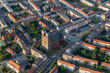 Aerial view of Church building Marienkirche on Marienkirchstrasse in Prenzlau in the state Brandenburg, Germany