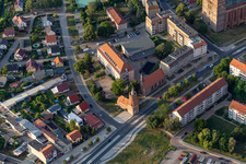 Middle Gate Tower, Holy Spirit Chapel and Max Lindow School in Prenzlau in the state Brandenburg, Germany