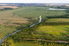 Channel flow and river banks of the waterway shipping canal between Ober- and Unteruckersee in Seeluebbe in the state Brandenburg, Germany