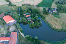 Aerial view of Herrenstein Castle, Spooky Adventure Land in the district Gerswalder Siedlung in Gerswalde in the state Brandenburg, Germany