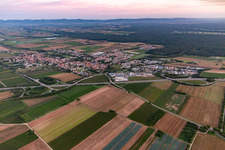 View of the town from the east, beyond the B9 highway in Schwegenheim in the state Rhineland-Palatinate, Germany
