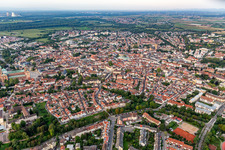 Aerial view of City overview from the north in Speyer in the state Rhineland-Palatinate, Germany
