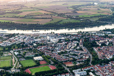 Aerial view of Rhine bank in Speyer in the state Rhineland-Palatinate, Germany