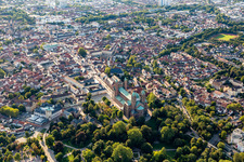 Aerial view of Romanic Cathedral Dom zu Speyer in Speyer in the state Rhineland-Palatinate, Germany