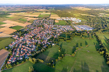 Village - view on the edge of agricultural fields and farmland in Rohrbach in the state Rhineland-Palatinate, Germany out of the air
