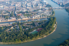 Aerial view of Park Island City Park on the Rhine in the district Süd in Ludwigshafen am Rhein in the state Rhineland-Palatinate, Germany