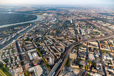 Village center between the banks of the Rhine- river and the railway tracks in Ludwigshafen am Rhein in the state Rhineland-Palatinate, Germany