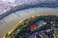 Ensemble of sports grounds of Turn and Fechtclub 1861 eV auf of Parkinsel in Ludwigshafen am Rhein in the state Rhineland-Palatinate, Germany