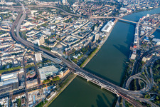 Aerial photograpy of Construction to renovation work on the to be reconstructed road bridges between Mannheim and Ludwigshafen in Ludwigshafen am Rhein in the state Rhineland-Palatinate, Germany