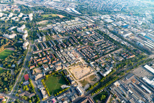 Oblique view of Homerun, former Turley US Barracks in the district Neckarstadt-Ost in Mannheim in the state Baden-Wuerttemberg, Germany